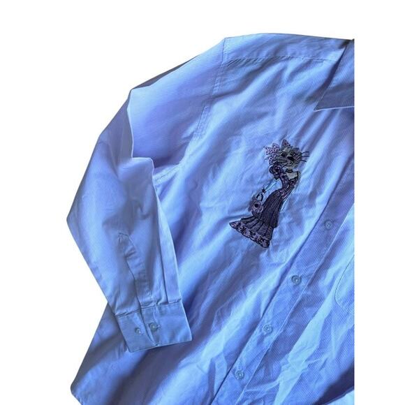 PTNY Vintage Women's Blouse Cat Embroidered Button Up Purple Striped Size Large - Picture 8 of 10